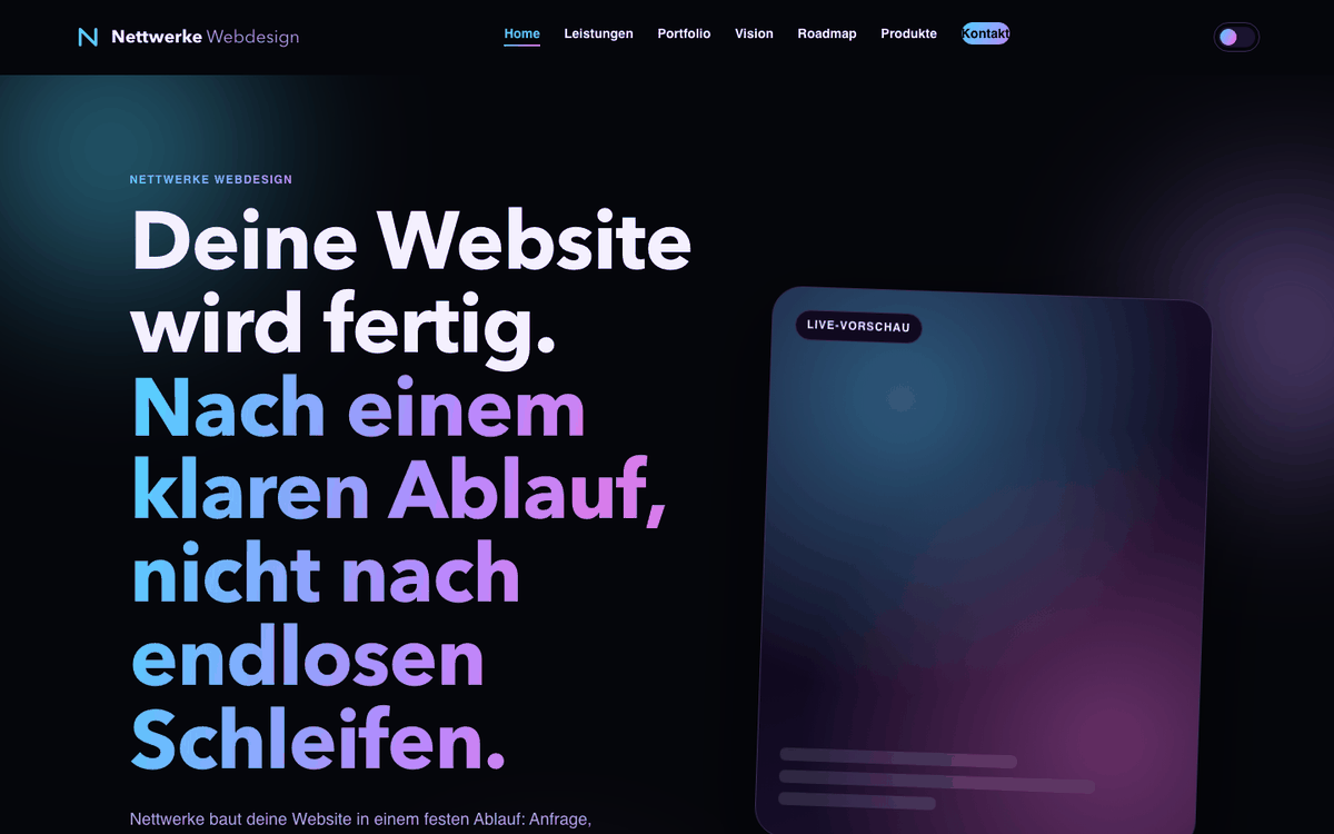 Screenshot der aktuellen nettwerke.de-Startseite im finalen Design